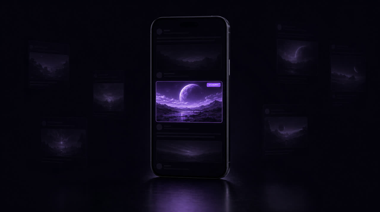 Sponsored placement glowing inside a phone feed